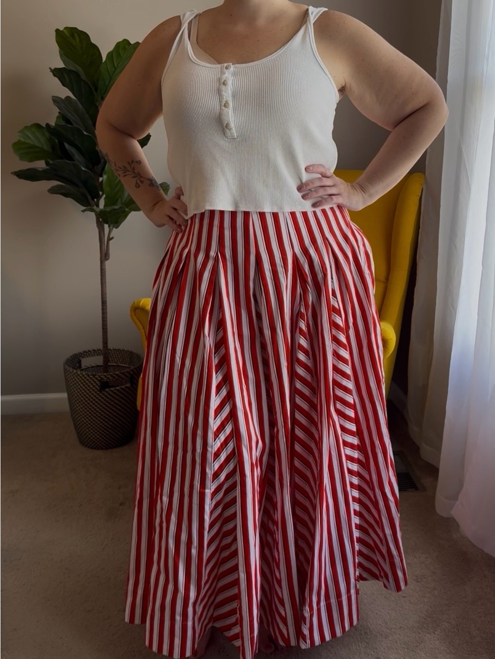 Rosie Assoulin Red and White Striped Maxi Skirt